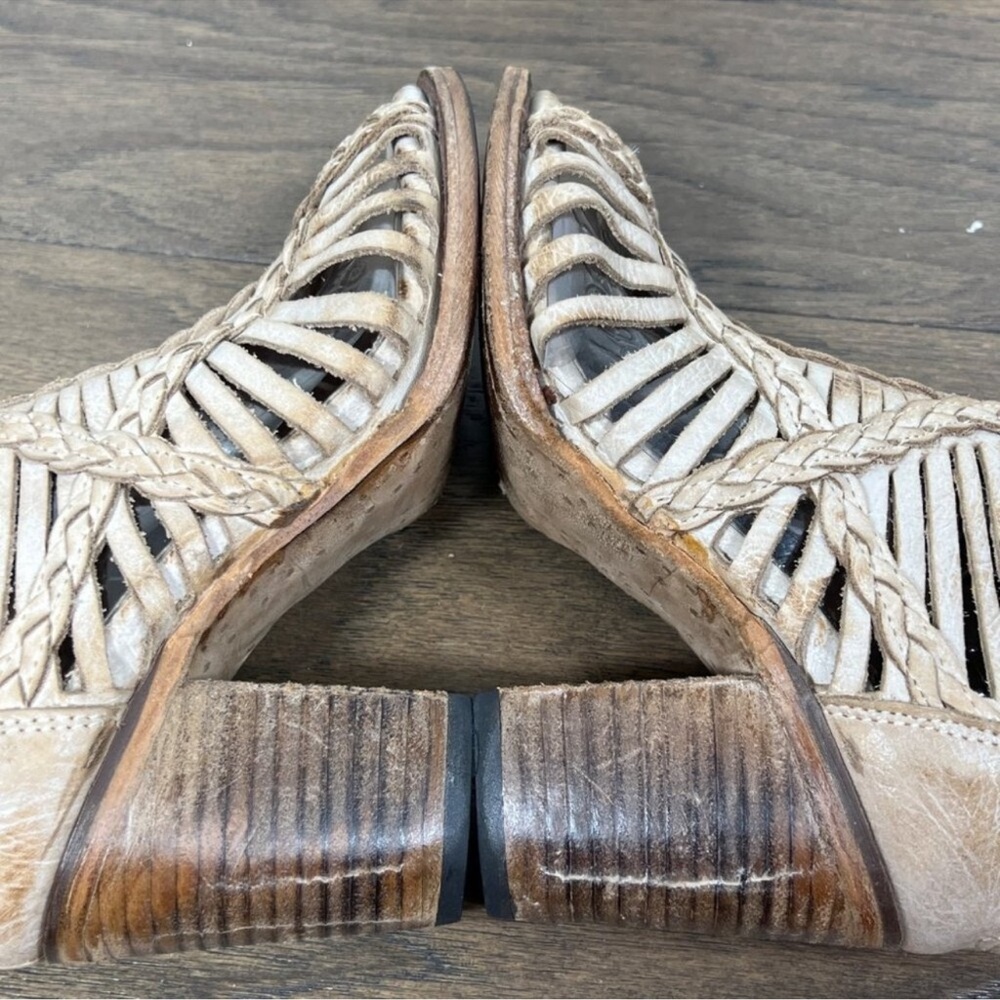 FREEBIRD Bela Open Toe Distressed Leather Booties Rustic Taupe Sz 8 EUC - Picture 8 of 11
